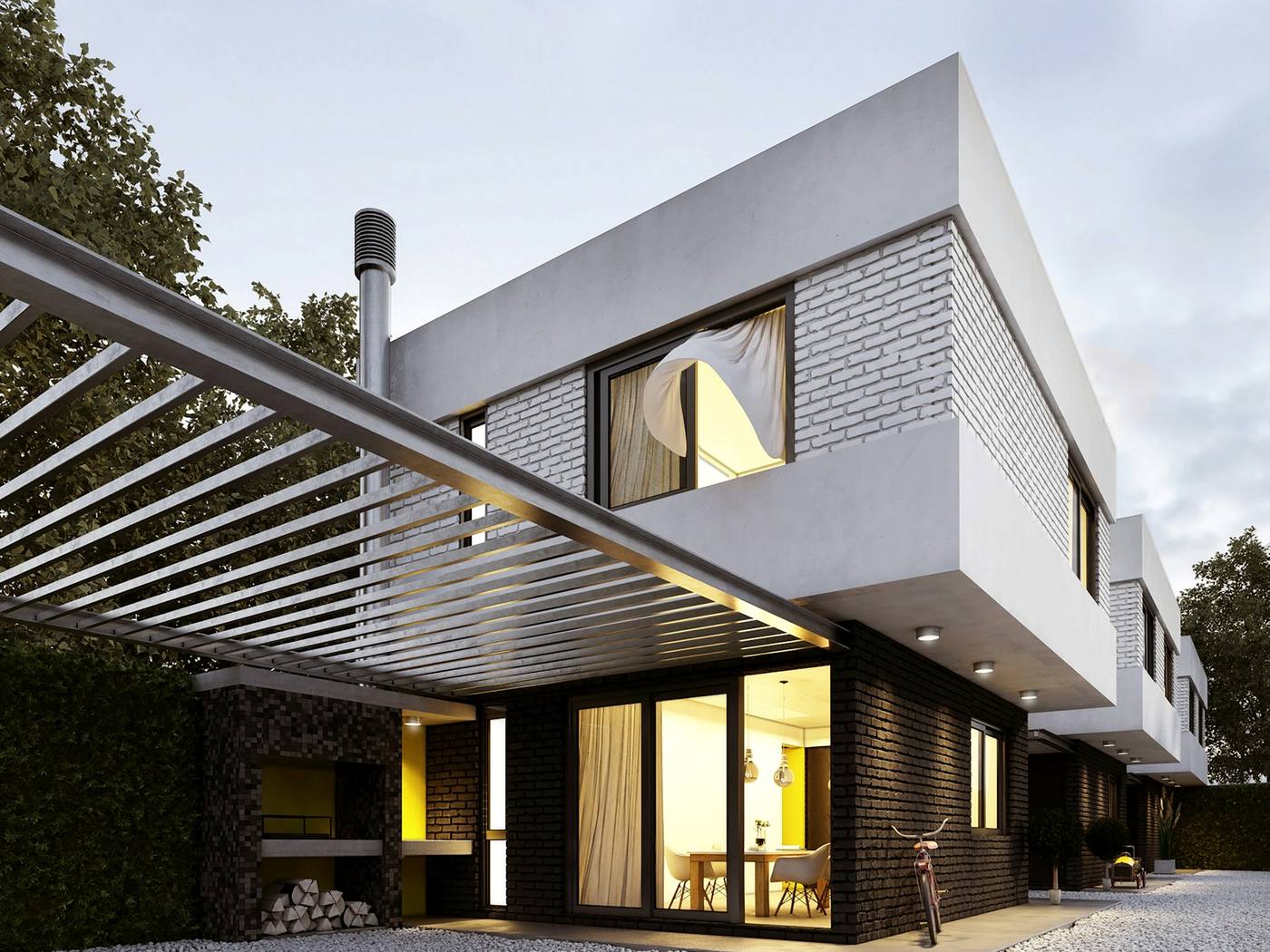 Terrassenüberdachung mit Lamellendach an einem modernen Wohnhaus